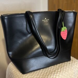 Kate Spade Smooth Leather Shoulder Tote With Strawberry Charm